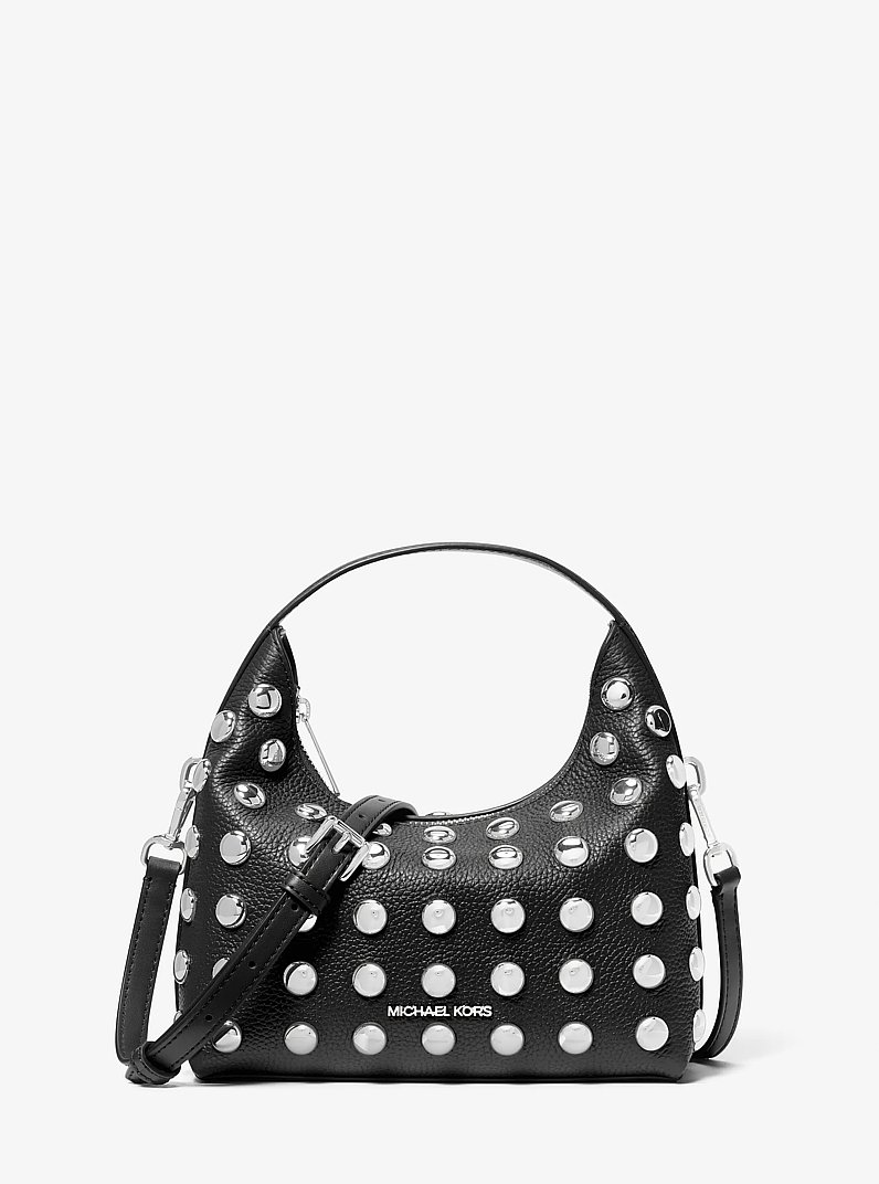 Ember Small Embellished Pebbled Leather Messenger Bag in BLACK | Michael Kors