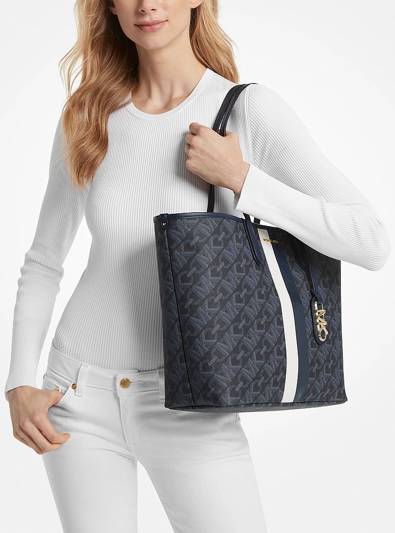 Bolso tote Eliza grande de rayas con logotipo exclusivo Empire in AZUL OSCURO/AZUL P&Aacute;LIDO | Michael Kors
