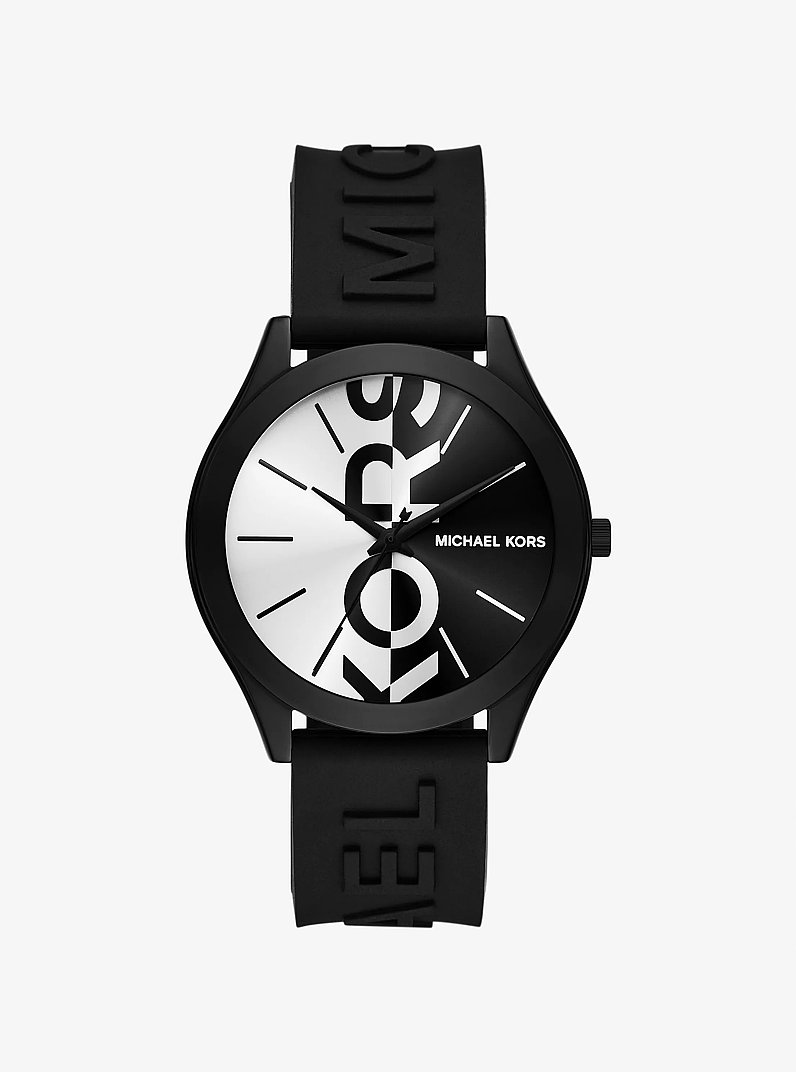 Oversized Aspyn Stainless Steel and Silicone Strap Watch in BLACK | Michael Kors