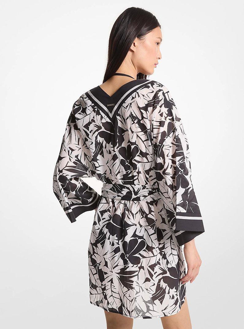 Palm Print Cotton Cover-Up in BLACK/WHITE | Michael Kors