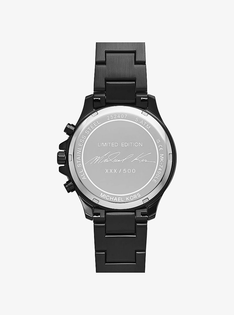 Limited-Edition Oversized Sage Pav&eacute; Black-Tone Watch in BLACK | Michael Kors