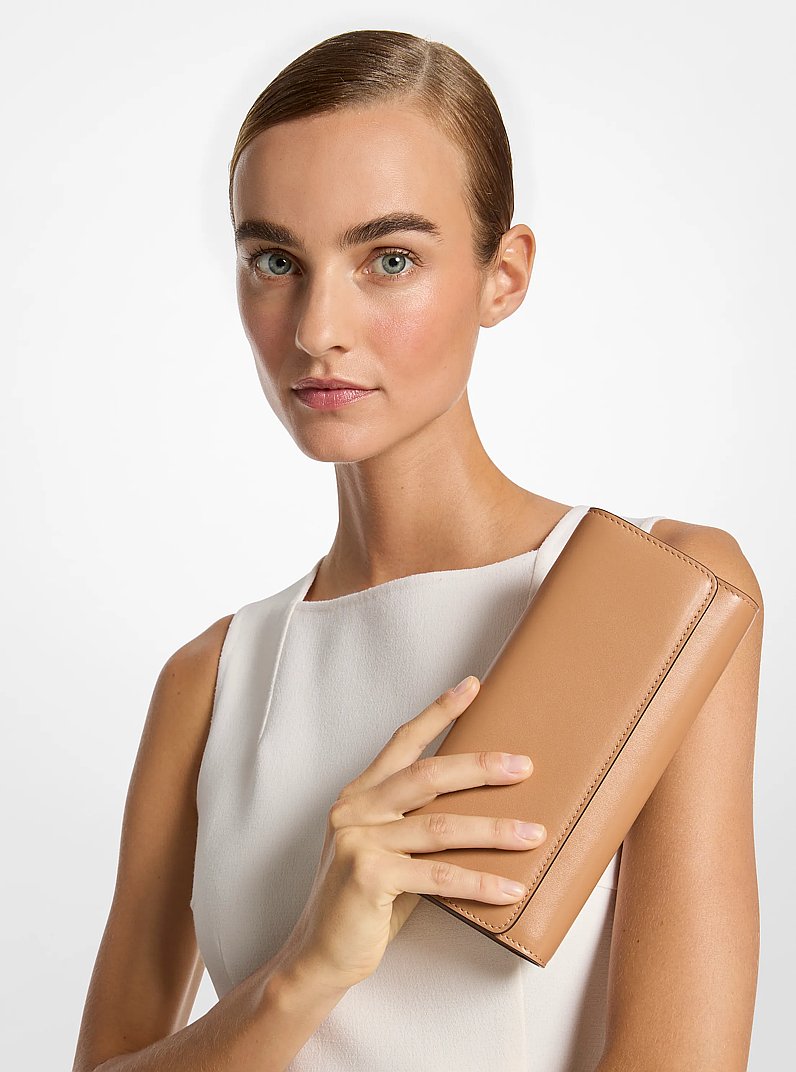 Cate Leather Clutch in SUNTAN | Michael Kors