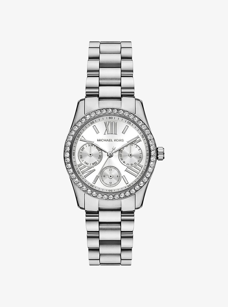 Mini Lexington Pav&eacute; Silver-Tone Watch in SILVER | Michael Kors