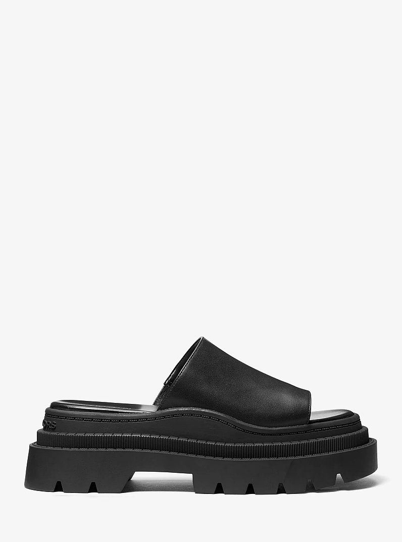 Kendra Leather Platform Slide Sandal in BLACK | Michael Kors