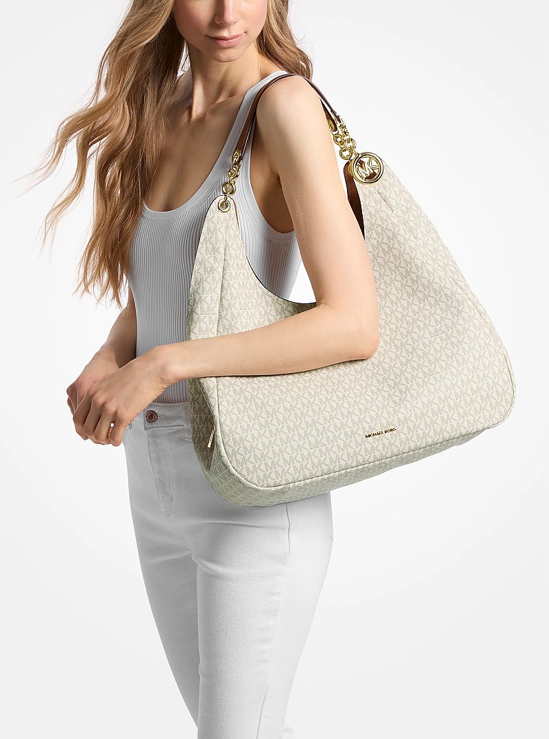 Ellie Large Signature Logo Shoulder Bag in VANILLA/ACORN | Michael Kors