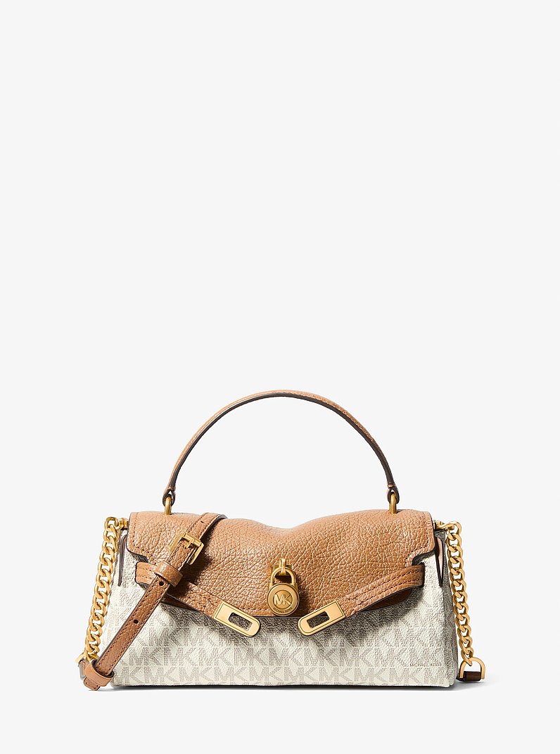Hamilton Moderne Extra-Small Signature Logo Slouchy Crossbody Bag in VANILLA/ACORN | Michael Kors