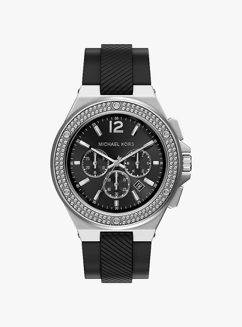 Oversized Lennox Pav&eacute; Silver-Tone and Silicone Watch in SILVER | Michael Kors