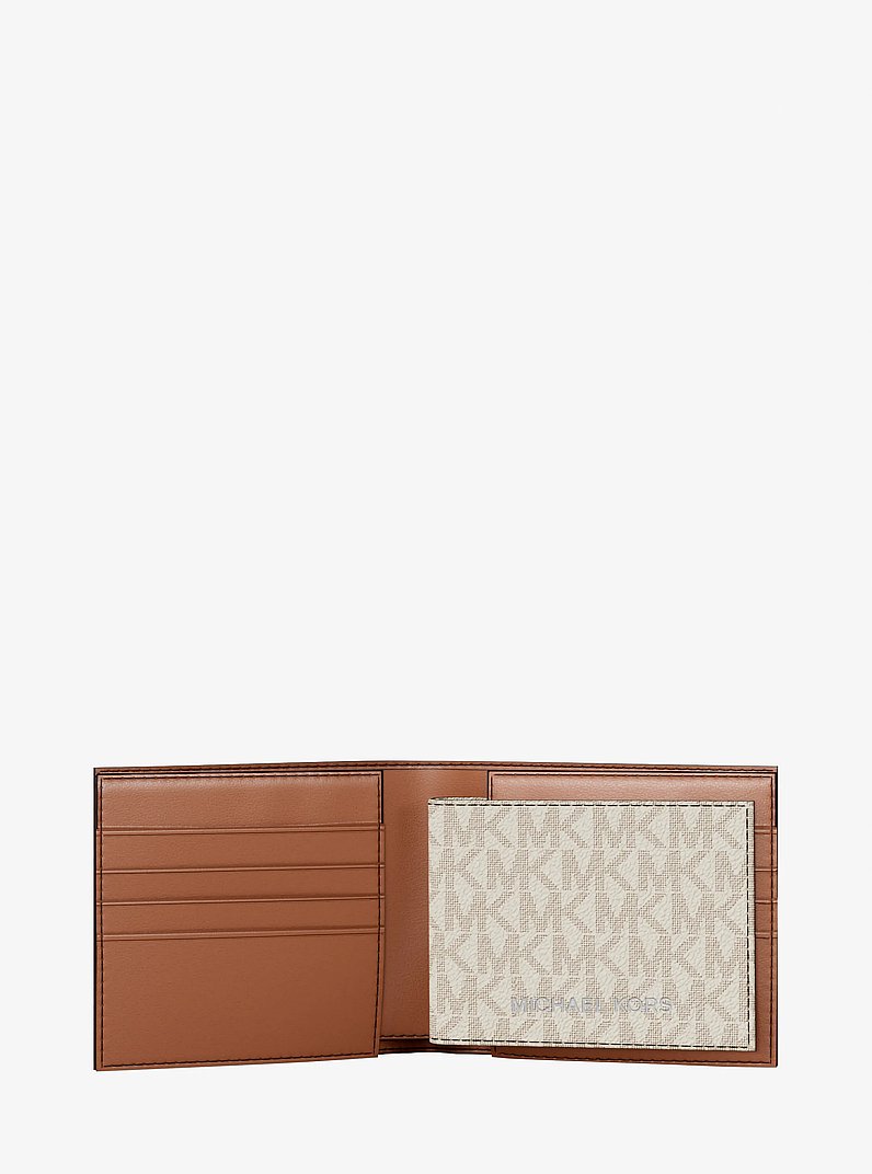 Cooper Striped Signature Logo Billfold Wallet With Passcase in VANILLA COMBO | Michael Kors