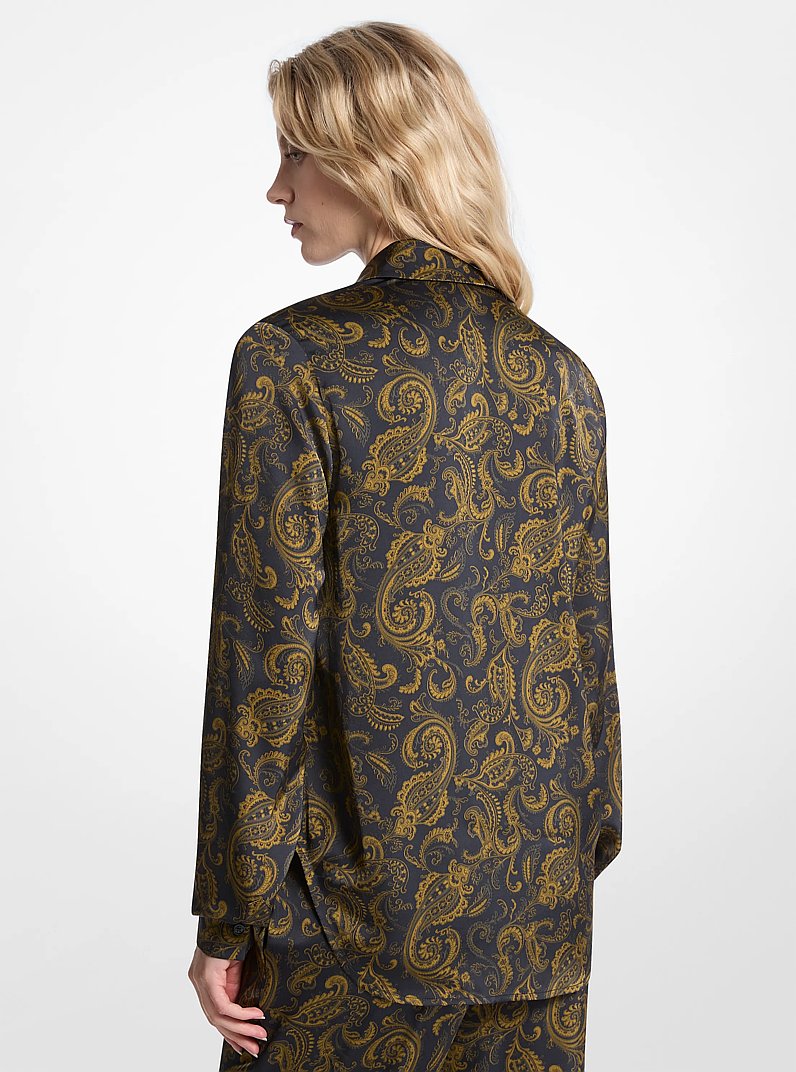 Paisley Print Satin Pajama Shirt in IVY | Michael Kors