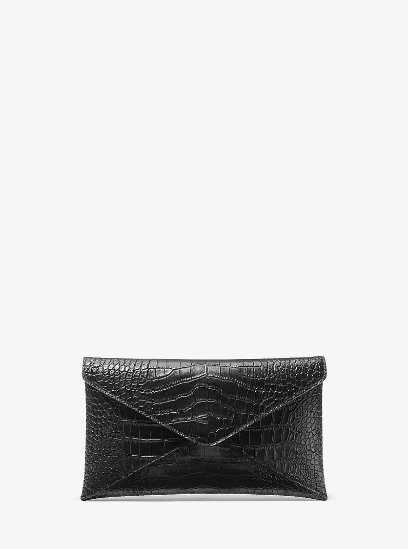 Pochette enveloppe Mia en cuir effet crocodile en relief in NOIR | Michael Kors