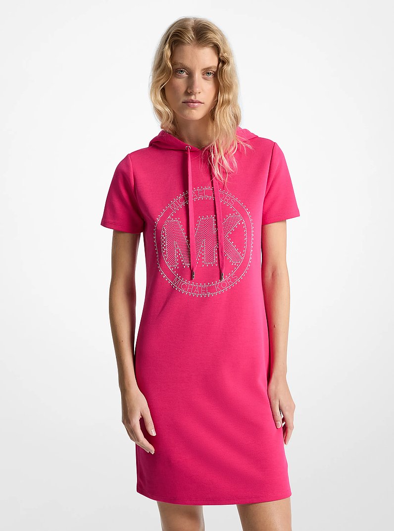 Studded Logo Cotton Blend Hoodie Dress in DRAGON FRUIT | Michael Kors