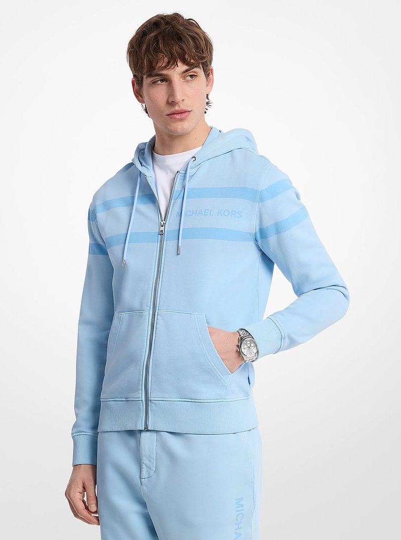 Logo Garment-Dyed Cotton Zip Up Hoodie in LIGHT SKY | Michael Kors