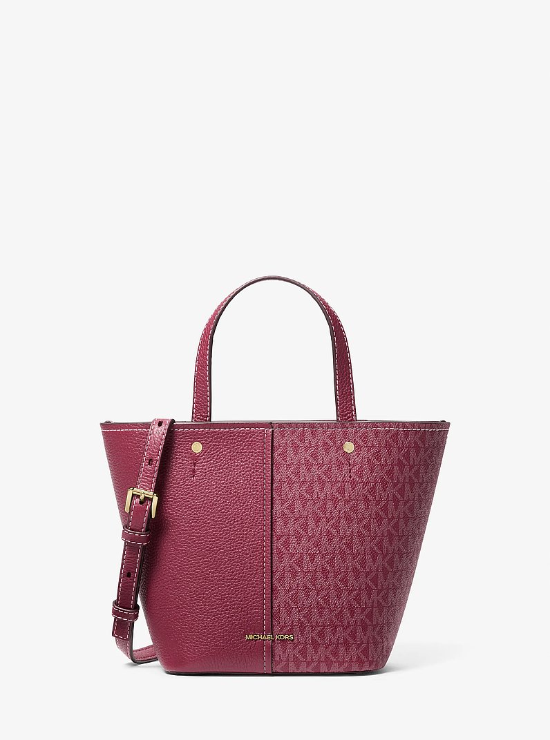 Flora Medium Signature Logo and Pebbled Leather Crossbody Bag in MULBERRY | Michael Kors
