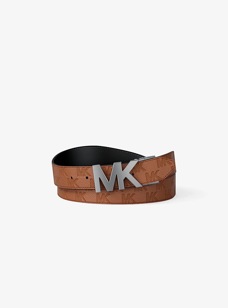 Reversible Logo Embossed Leather Buckle Belt in LUGGAGE/BLACK | Michael Kors