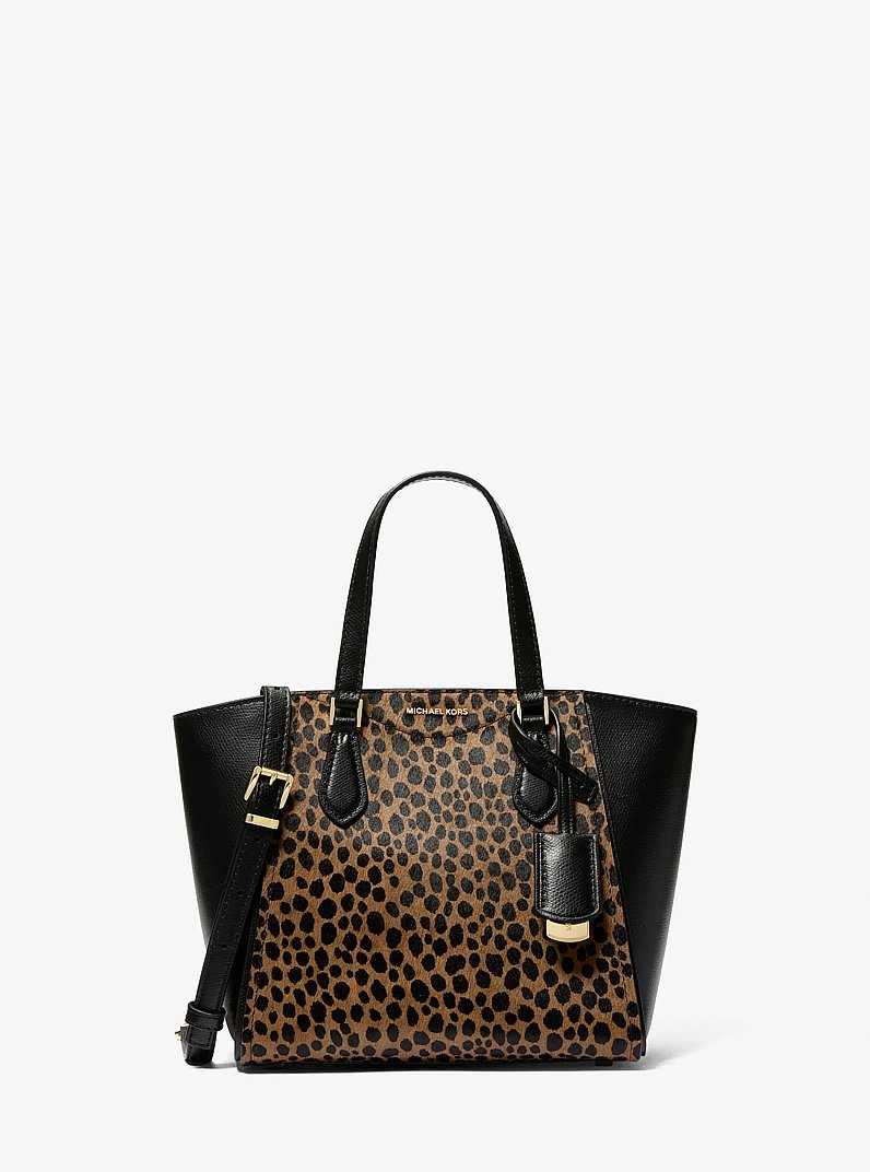 Taryn Small Cheetah Print Calf Hair Convertible Crossbody Bag in HUSK MULTI | Michael Kors