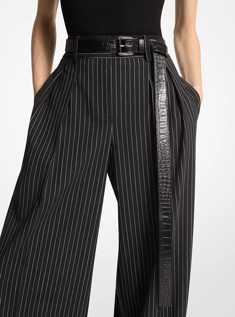 Jodi Crocodile Embossed Leather Belt in BLACK | Michael Kors