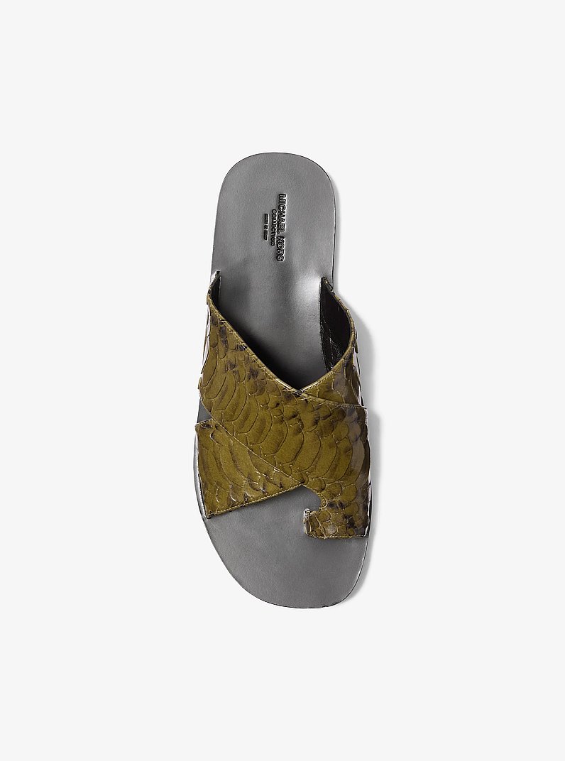 Mackenzie Snake Embossed Leather Sandal in FENNEL | Michael Kors