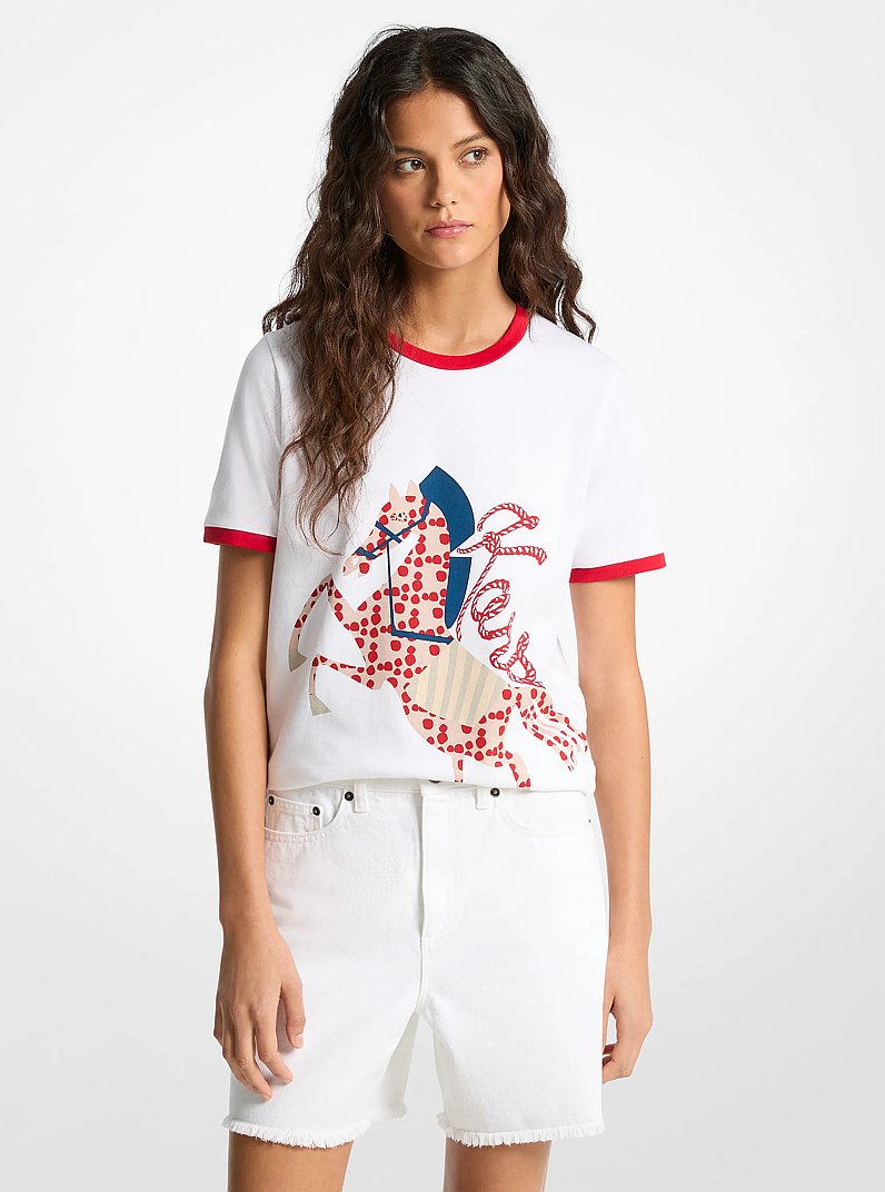 T-shirt en jersey de coton &agrave; imprim&eacute; in BLANC | Michael Kors