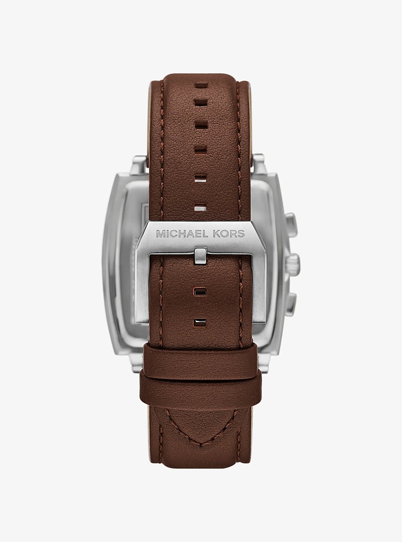 Oversized Rhys Silver-Tone and Leather Watch in SILVER | Michael Kors