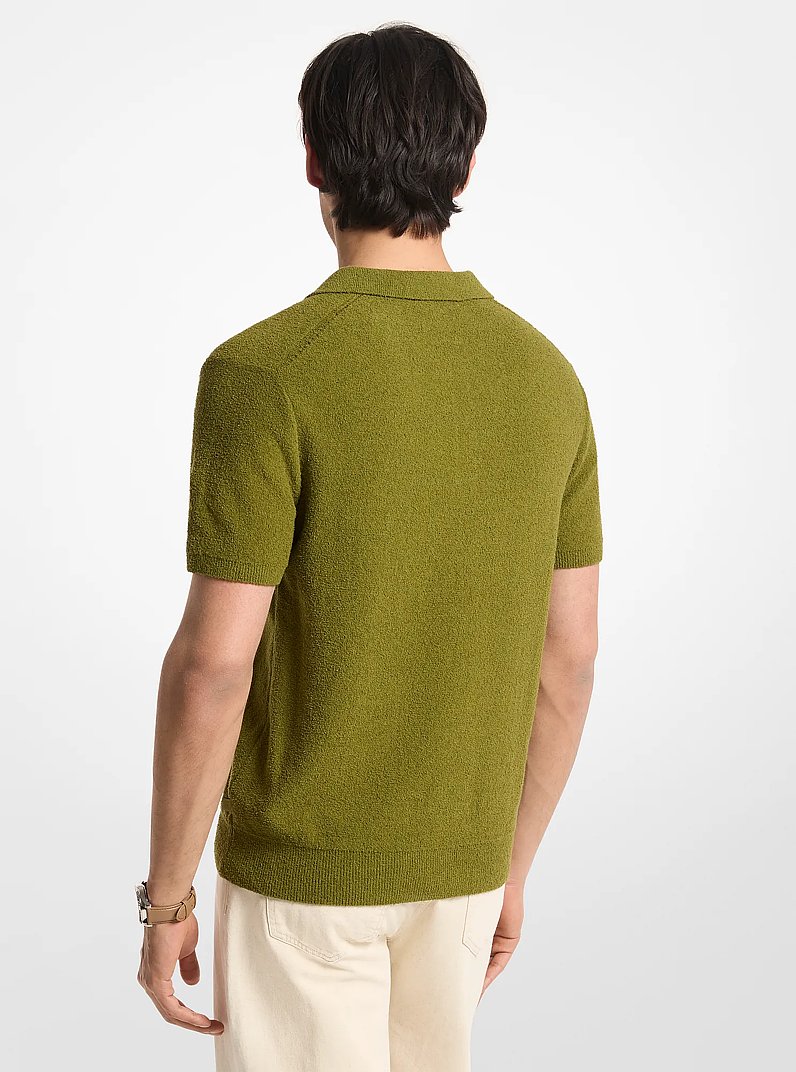 Boucle Cotton Blend Short-Sleeve Polo Sweater in EVERGREEN | Michael Kors