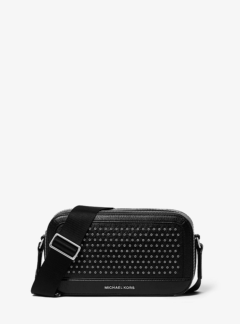Hudson Grommeted Leather Crossbody Bag in BLACK | Michael Kors