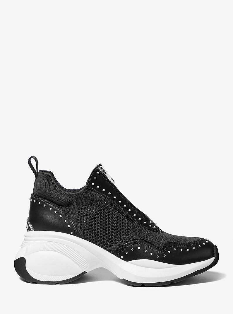Zuma Studded Mixed-Media Trainer in BLACK | Michael Kors