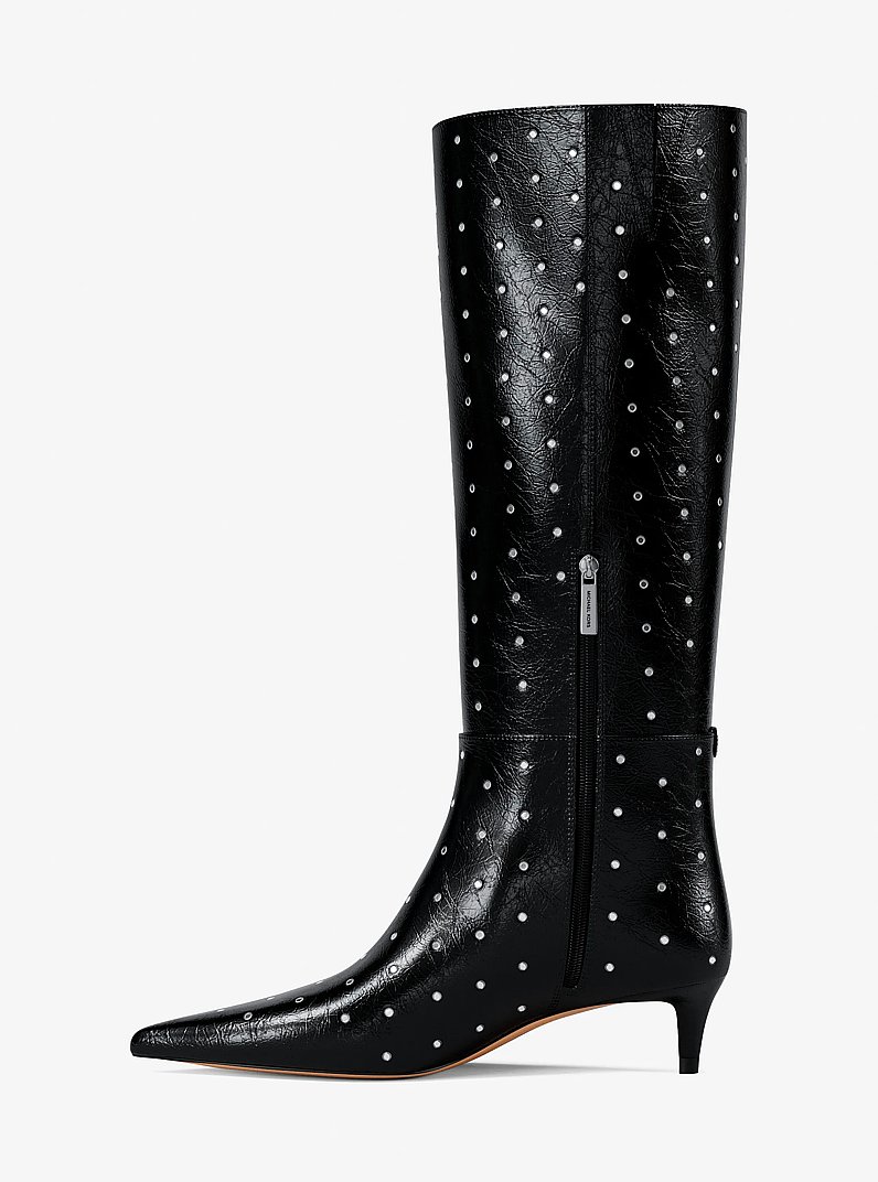 Nalia Studded Kitten Heel Boot in BLACK | Michael Kors