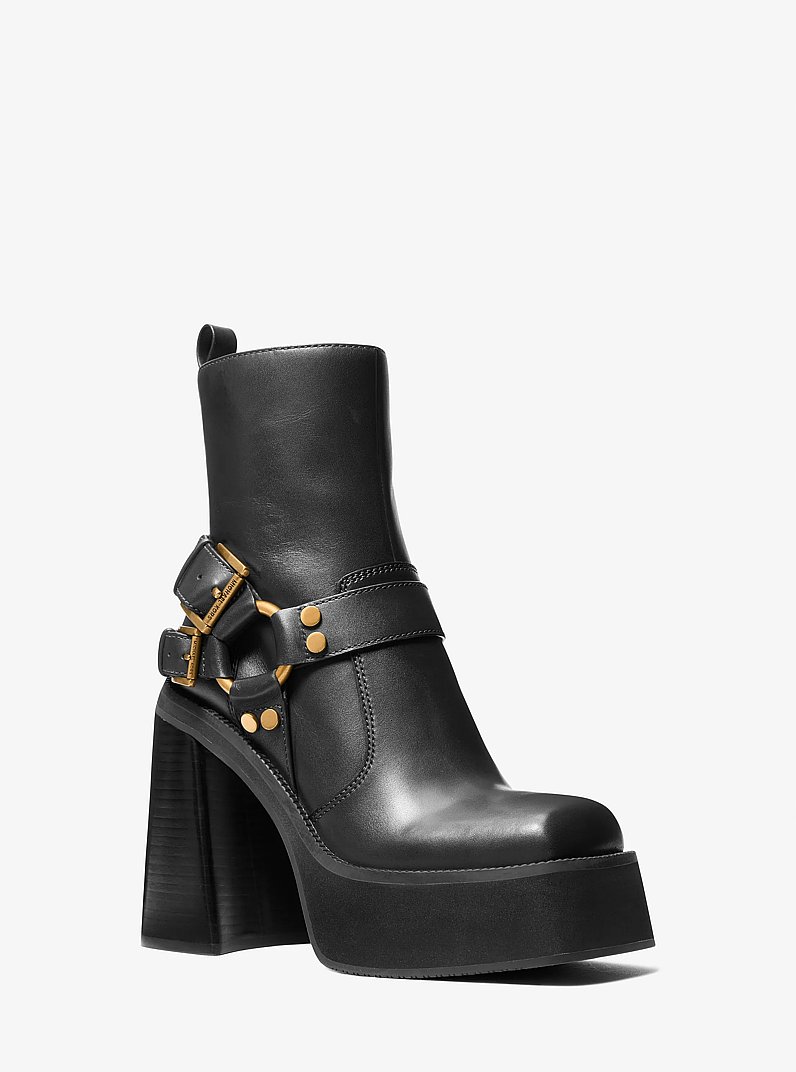Crosby Leather Platform Moto Boot in BLACK | Michael Kors