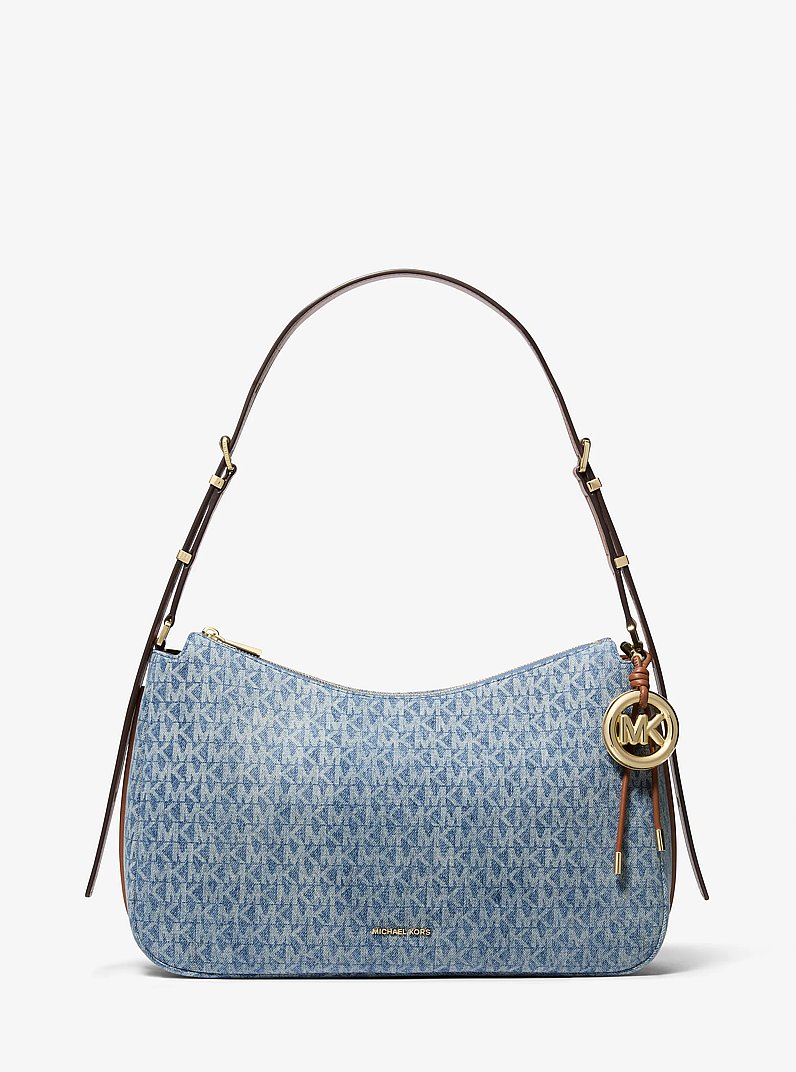 Borsa a spalla convertibile Nolita media in denim con stampa logo in NUOVO ORIZZONTE | Michael Kors