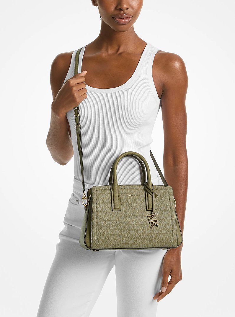 Laila Small Signature Logo Satchel in SAFARI GREEN | Michael Kors