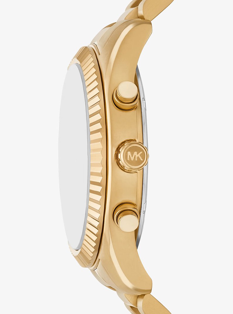 Ensemble-cadeau montre Lexington surdimensionn&eacute;e de ton or et porte-cartes en cuir gaufr&eacute; &agrave; motif de crocodile in OR | Michael Kors