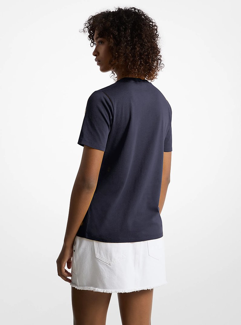 T-shirt en jersey de coton biologique avec logo &agrave; boutons in MIDNIGHTBLUE | Michael Kors