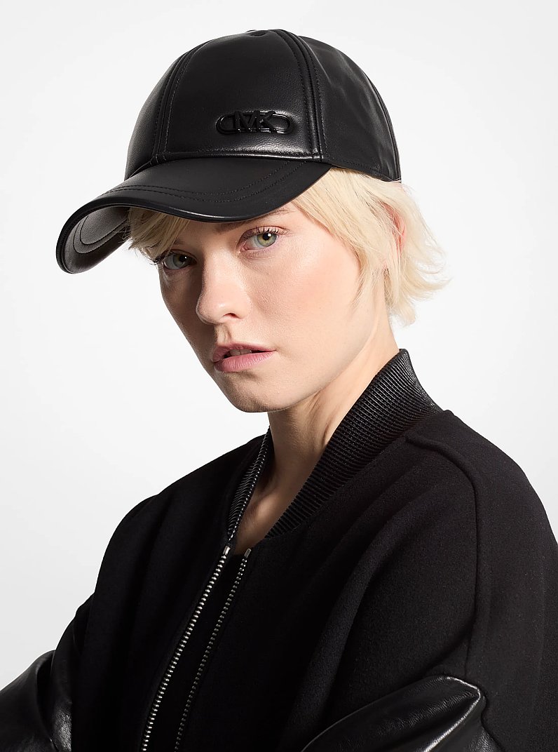 Leather Baseball Hat in BLACK | Michael Kors