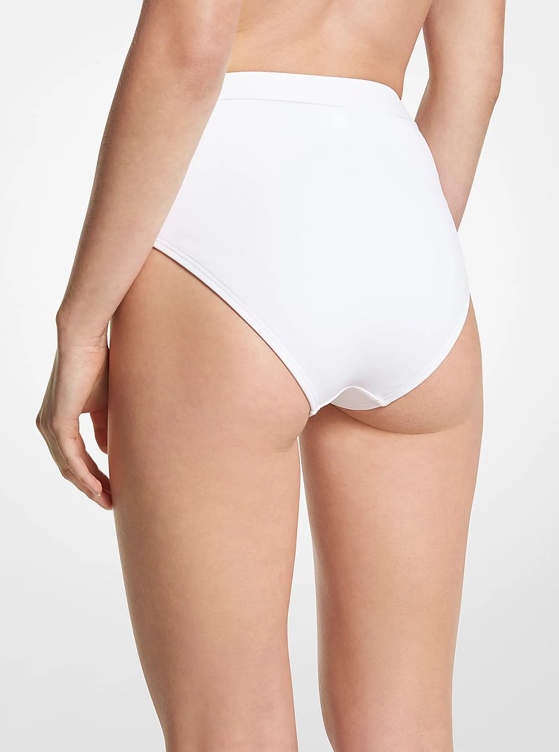 Stretch Nylon High-Waist Belted Bikini Bottom in WHITE | Michael Kors