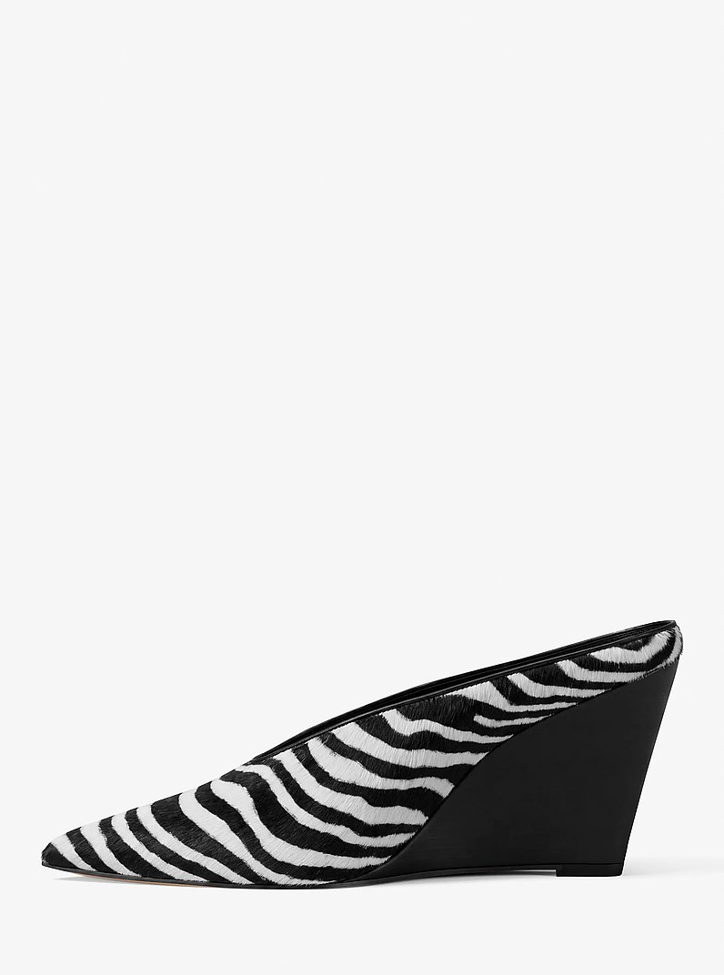 Xandra Zebra Print Calf Hair Wedge Mule in BLACK COMBO | Michael Kors