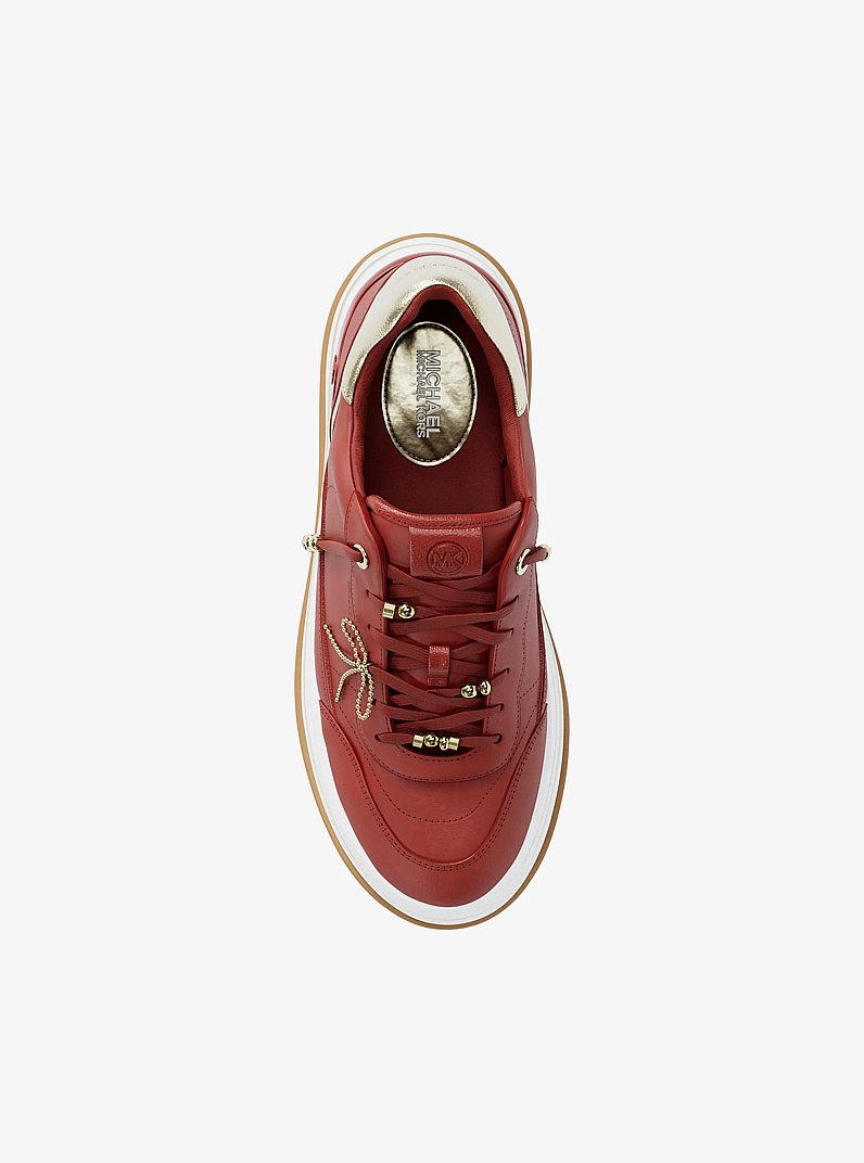 Hayes Embellished Leather Platform Sneaker in CRIMSON | Michael Kors
