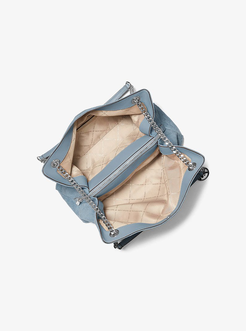 Christina Medium Logo Debossed Messenger Bag in BLEU P&Acirc;LE | Michael Kors