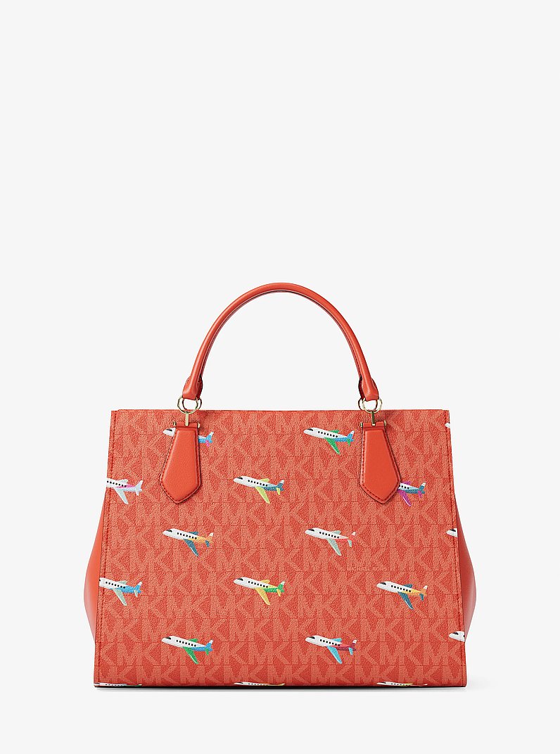 Marilyn Medium Printed Signature Logo Satchel in DK SANGRIA | Michael Kors