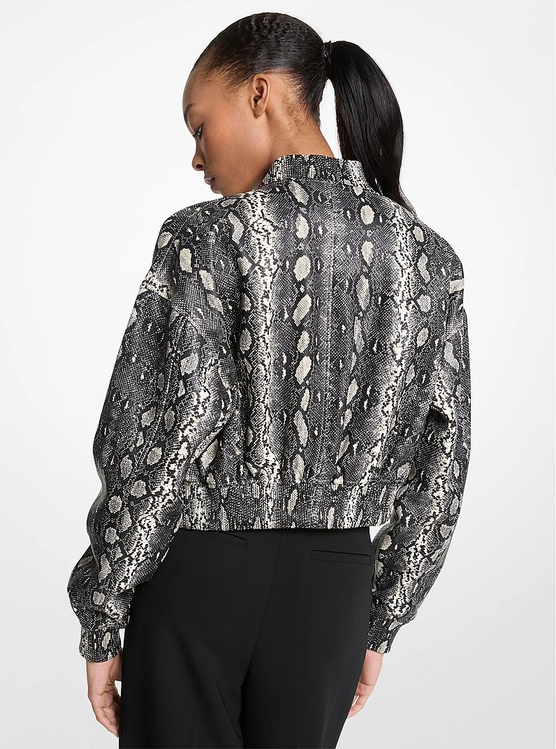 Snake Embossed Leather Blouson Jacket in SOFT ECRU | Michael Kors