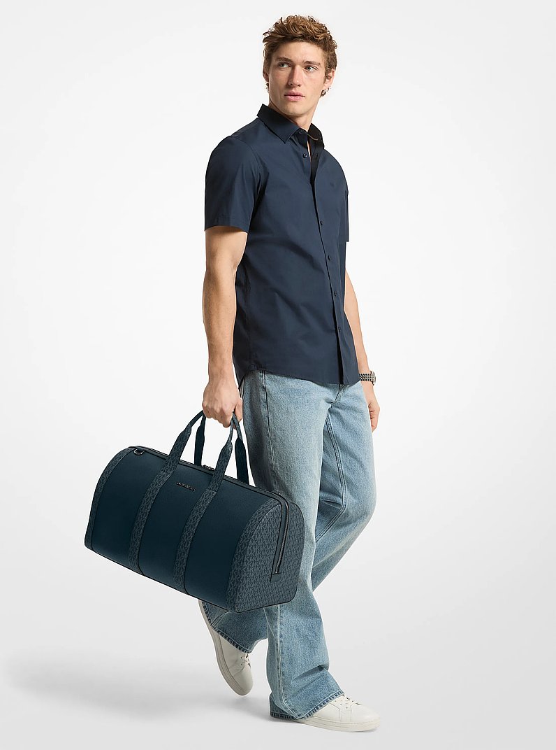 Cooper Pebbled Leather and Signature Logo Duffel Bag in NAVY | Michael Kors