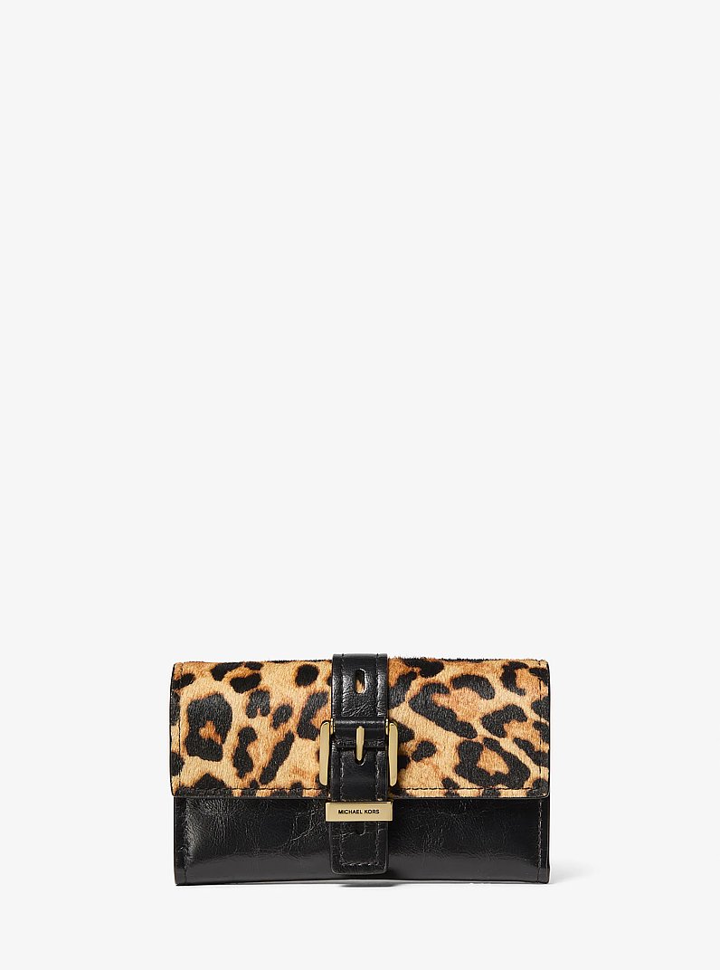 Nolita Medium Leopard Print Calf Hair and Leather Tri-Fold Wallet in MARIGOLD | Michael Kors