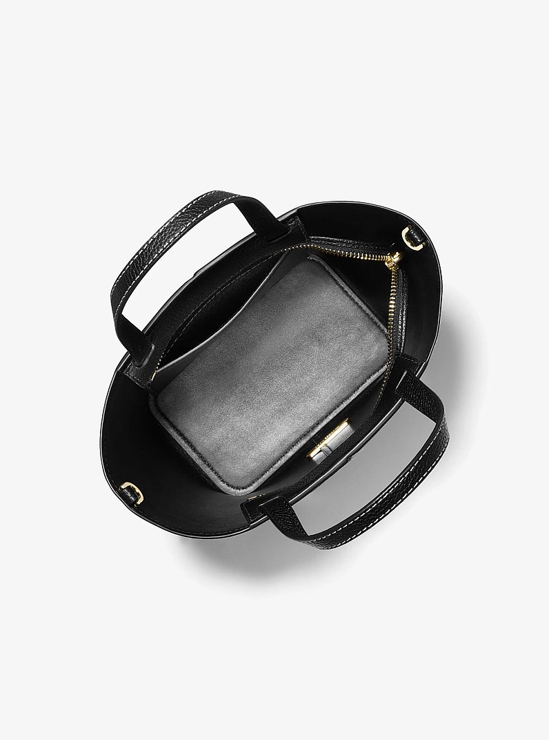 Flora Medium Signature Logo and Pebbled Leather Crossbody Bag in BLACK | Michael Kors