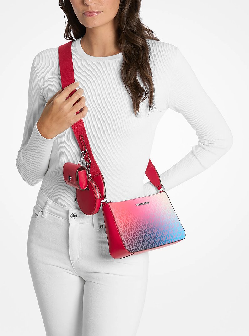 Jet Set Small Ombr&eacute; Signature Logo Crossbody Bag with Case for Apple Airpods Pro&reg; in DARK RASPBERRY MULTI | Michael Kors