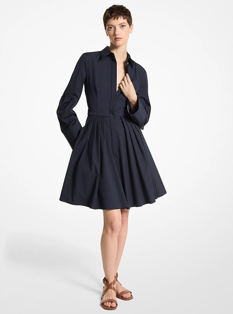 Stretch Organic Cotton Poplin Bell-Sleeve Shirtdress in MIDNIGHT | Michael Kors