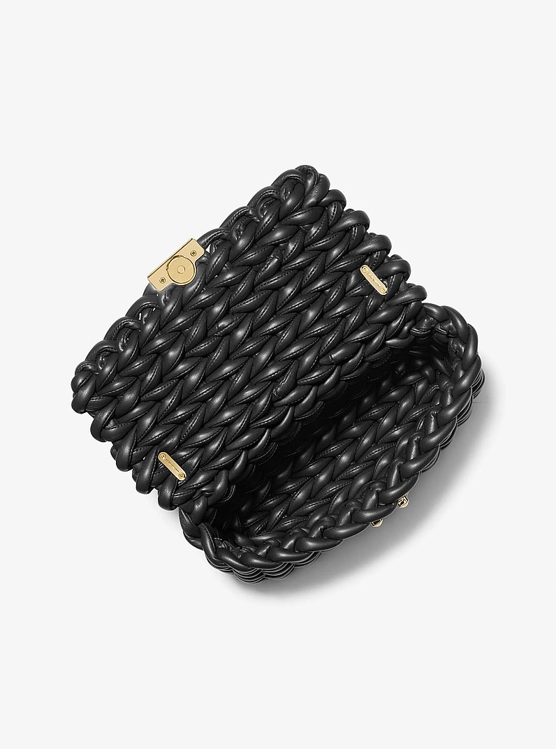 Nagy m&eacute;retű, k&eacute;zzel fonott bőr Tribeca v&aacute;llt&aacute;ska in FEKETE | Michael Kors