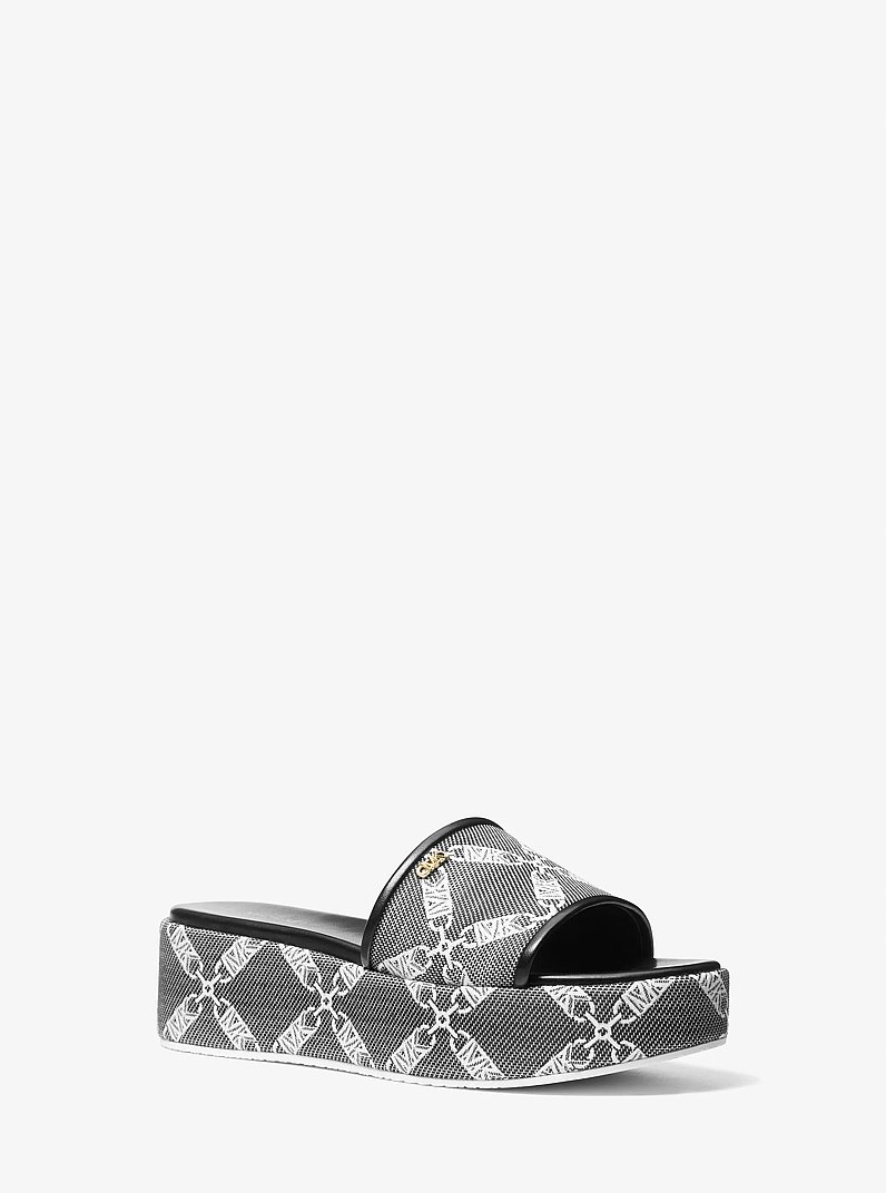 Ember Empire Logo Jacquard Platform Sandal in BLACK/WHITE | Michael Kors