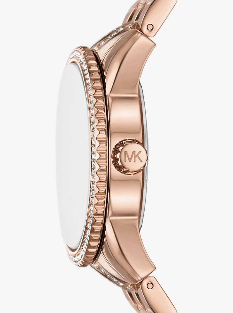 Mini Bryant Pav&eacute; Logo Rose Gold-Tone Watch in ROSE GOLD | Michael Kors