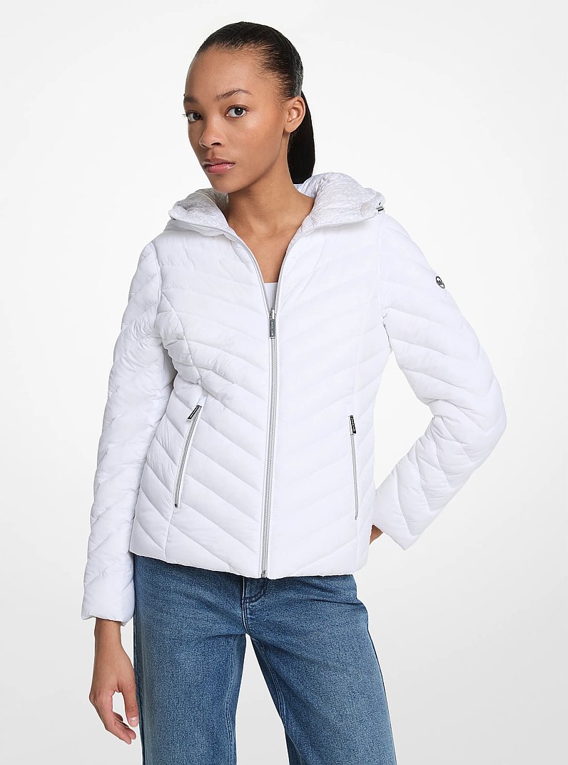 Chevron Logo Print Quilted Nylon Reversible  Jacket in WHITE | Michael Kors