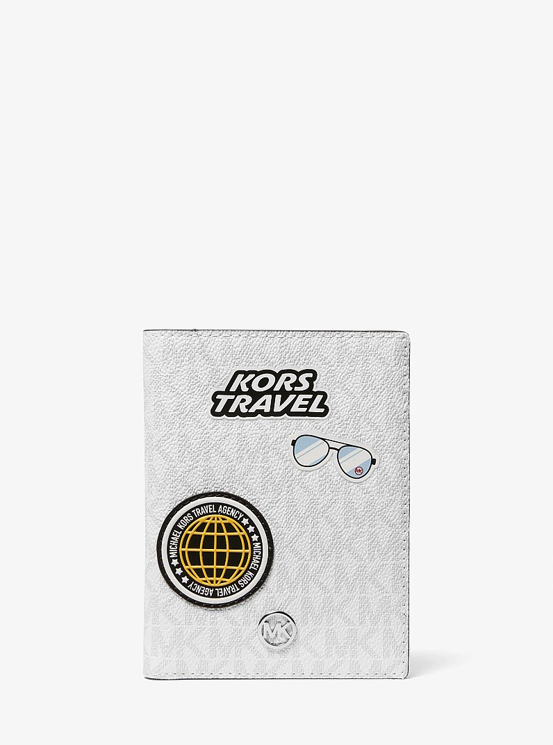 Jet Set Travel Medium Embellished Signature Logo Passport Case in OPTIC WHITE | Michael Kors