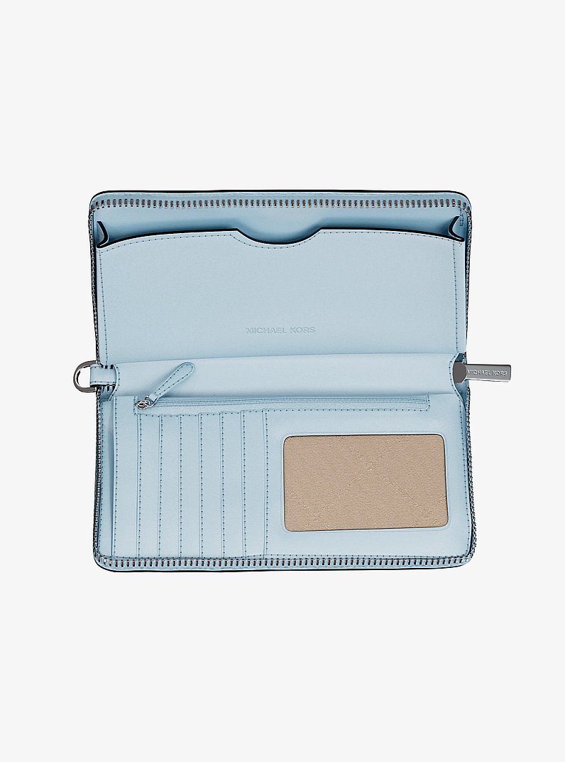Jet Set Large Pebbled Leather Smartphone Wallet in PALE BLUE | Michael Kors